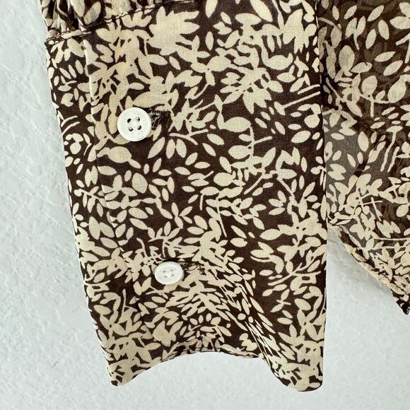 Nili Lotan Womens Colleen Blouse Top Size XS 100% Silk Leaf Print Sheer Brown - Picture 4 of 7